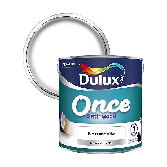 Dulux Once Pure брилянтно бяла Satinwood боя за метал и дърво, 2.5L